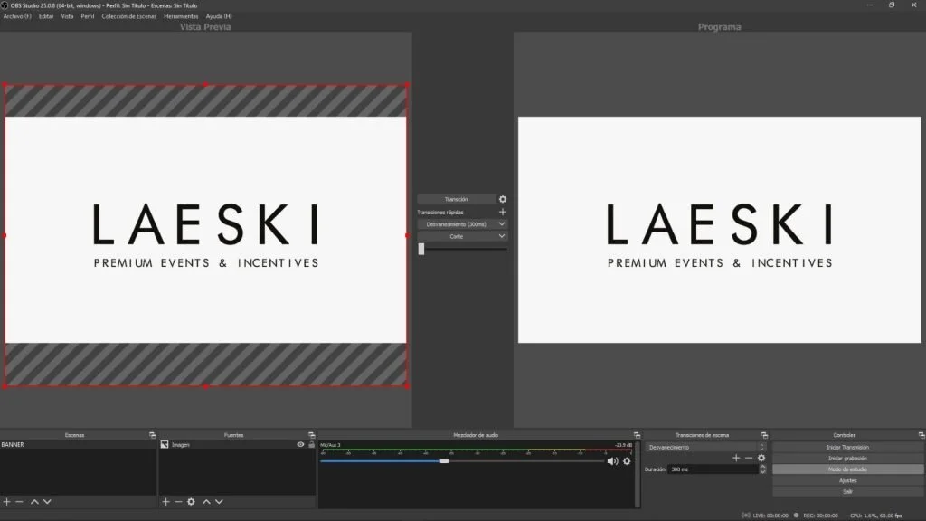   Panel de control OBS Studio  