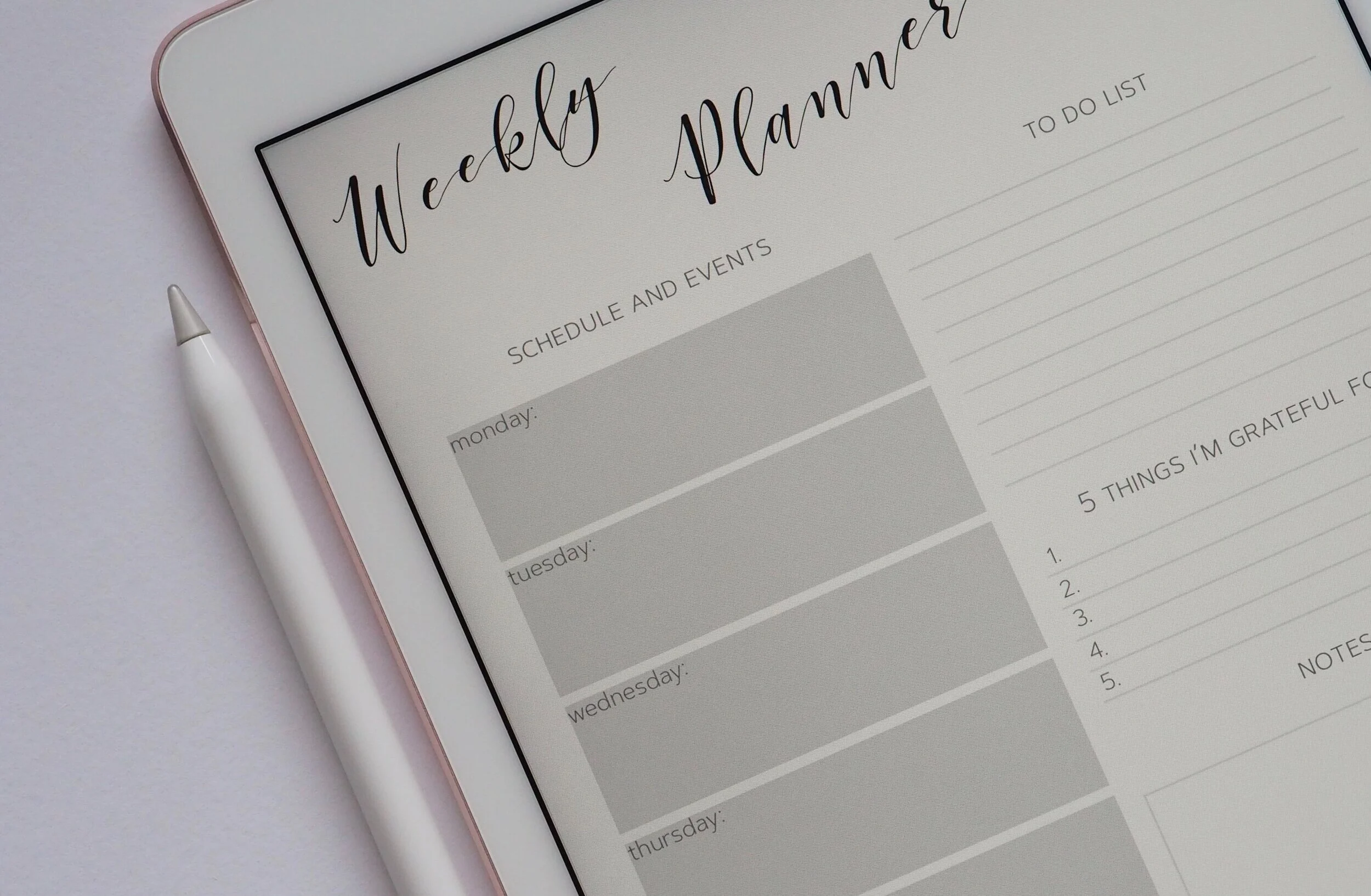   Weekly planner para los eventos  